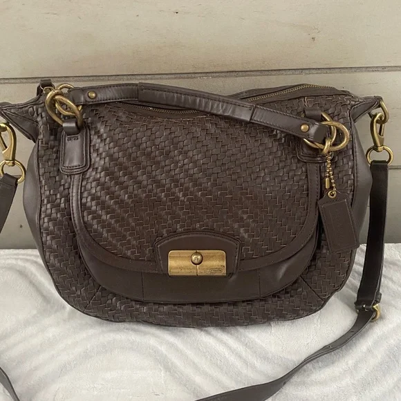 Coach Brown Woven Leather Kristin bag with Gold-tone Hardware - Picture 1 of 10